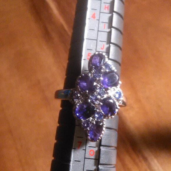 African Amethyst and Simulated Purple Diamond Stainless Steel Ring (Size 6) - Picture 4 of 13